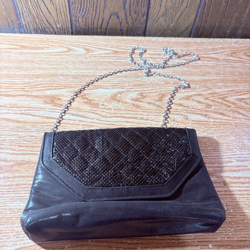 Black Dress Cloche Purse Shinny Top Close Silver Chain